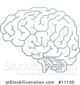 Vector Illustration of a Grayscale Human Brain with Electrical Circuits by AtStockIllustration