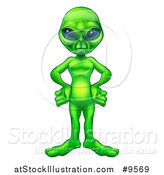 Vector Illustration of a Green Alien with Hands on Its Hips by AtStockIllustration