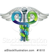 Vector Illustration of a Green and Blue Winged Medical Caduceus by AtStockIllustration