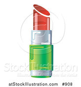Vector Illustration of a Green and Chrome Tube of Deep Red Lipstick with the Cap off by AtStockIllustration