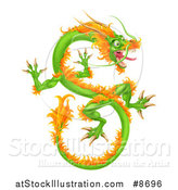Vector Illustration of a Green and Orange Chinese Dragon Flying by AtStockIllustration