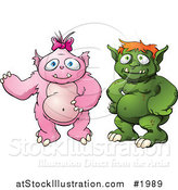 Vector Illustration of a Green and Pink Monster Couple by AtStockIllustration