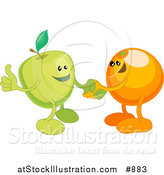 Vector Illustration of a Green Apple Shaking Hands with an Orange While Agreeing on a Business Deal by AtStockIllustration