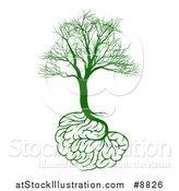 Vector Illustration of a Green Bare Tree with Brain Roots, Symbolizing Memory Loss by AtStockIllustration