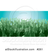 Vector Illustration of a Green Group of Silhouetted Hands in a Crowd by AtStockIllustration