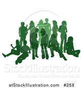 Vector Illustration of a Green Group of Silhouetted People Hanging out in a Crowd by AtStockIllustration