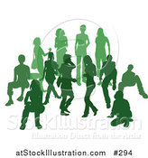 Vector Illustration of a Green Group of Silhouetted People in a Crowd by AtStockIllustration