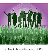 Vector Illustration of a Green Group of Silhouetted Women Raising Their Arms and Celebrating on Stage at a Concert by AtStockIllustration