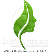 Vector Illustration of a Green Leaf and Profiled Face by AtStockIllustration