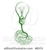 Vector Illustration of a Green Light Bulb Brain by AtStockIllustration