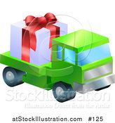 Vector Illustration of a Green Lorry Toy Truck Hauling a Christmas Present by AtStockIllustration
