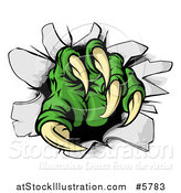 Vector Illustration of a Green Monster Claw Breaking Through a Wall by AtStockIllustration