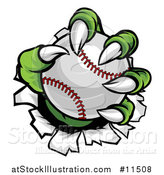 Vector Illustration of a Green Monster Claws Ripping Through Metal with a Baseball by AtStockIllustration