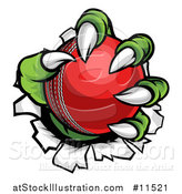 Vector Illustration of a Green Monster Claws Ripping Through Metal with a Cricket Ball by AtStockIllustration