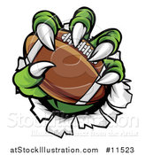 Vector Illustration of a Green Monster Claws Ripping Through Metal with a Football by AtStockIllustration