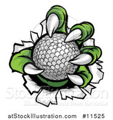 Vector Illustration of a Green Monster Claws Ripping Through Metal with a Golf Ball by AtStockIllustration