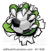 Vector Illustration of a Green Monster Claws Ripping Through Metal with a Soccer Ball by AtStockIllustration