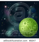 Vector Illustration of a Green Moon in Deep Space by AtStockIllustration