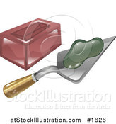 Vector Illustration of a Green Mortar on a Trowel Beside a Brick by AtStockIllustration