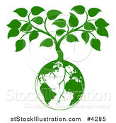 Vector Illustration of a Green Planet Earth Globe and Tree with Roots Growing from It by AtStockIllustration