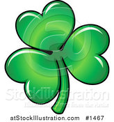 Vector Illustration of a Green Three Leaved Shamrock Clover Leaf with Light Reflecting off of the Heart Shaped Petals by AtStockIllustration