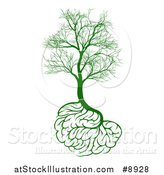 Vector Illustration of a Green Tree with Brain Roots and Bare Branches, Symbolizing Memory Loss by AtStockIllustration