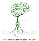 Vector Illustration of a Green Tree with Electric Light Bulb Roots and a Brain Canopy by AtStockIllustration