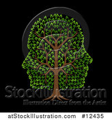 Vector Illustration of a Green Tree with Profiled Faces in the Canopy, on Black by AtStockIllustration