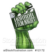 Vector Illustration of a Green Zombie Hand Holding a Horror Film Night Clapperboard by AtStockIllustration