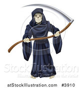 Vector Illustration of a Grim Reaper Holding a Sharp Scythe by AtStockIllustration