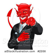 Vector Illustration of a Grinning Businessman Devil Pointing Outwards by AtStockIllustration