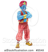 Vector Illustration of a Grinning Evil Blue Genie by AtStockIllustration