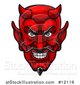 Vector Illustration of a Grinning Evil Red Devil Face by AtStockIllustration