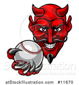 Vector Illustration of a Grinning Evil Red Devil Holding out a Baseball in a Clawed Hand by AtStockIllustration