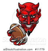 Vector Illustration of a Grinning Evil Red Devil Holding out a Football in a Clawed Hand by AtStockIllustration
