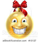 Vector Illustration of a Grinning Golden Christmas Bauble Ornament Emoji by AtStockIllustration