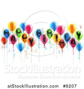 Vector Illustration of a Group of 3d Colorful Party Balloons and Ribbons with Happy Birthday Text by AtStockIllustration