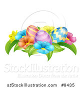 Vector Illustration of a Group of 3d Colorful Spring Flowers and Patterned Easter Eggs by AtStockIllustration