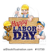 Vector Illustration of a Group of Workers Around a Happy Labor Day Sign by AtStockIllustration