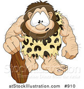 Vector Illustration of a Hairy, Muscular Prehistoric Caveman Wearing a Leopard Print Cloth and Leaning on a Club, with a Cute Facial Expression by AtStockIllustration