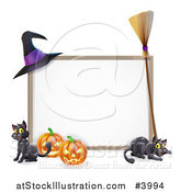 Vector Illustration of a Halloween Frame with a Witch Hat Broom Pumpkins and Cats by AtStockIllustration