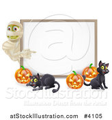 Vector Illustration of a Halloween Mummy Pumpkins and Black Cats Around a White Sign by AtStockIllustration