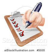 Vector Illustration of a Hand Filling out a Satisfaction Survey on a Clipboard by AtStockIllustration