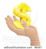 Vector Illustration of a Hand Holding a 3d Gold Dollar Symbol by AtStockIllustration