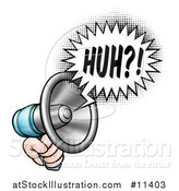 Vector Illustration of a Hand Holding a Megaphone with a Huh Speech Bubble by AtStockIllustration