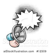 Vector Illustration of a Hand Holding a Megaphone with a Speech Bubble by AtStockIllustration