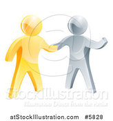 Vector Illustration of a Handshake Between 3d Gold and Silver Men, with One Guy Gesturing by AtStockIllustration