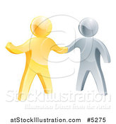Vector Illustration of a Handshake Between 3d Gold and Silver Men, with One Guy Pointing by AtStockIllustration