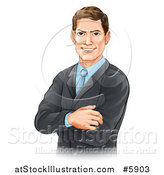 Vector Illustration of a Handsome Brunette Caucasian Businessman with Folded Arms by AtStockIllustration