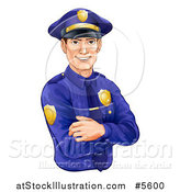 Vector Illustration of a Handsome Brunette Caucasian Police Officer Avatar with Folded Arms by AtStockIllustration